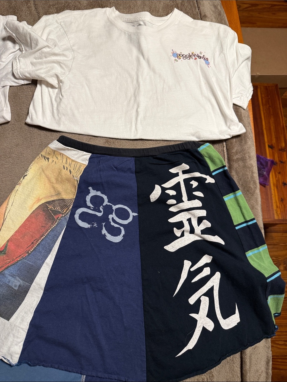 GoggleWorks Graphic Midi Art Skirt with two GoggleWorks tees